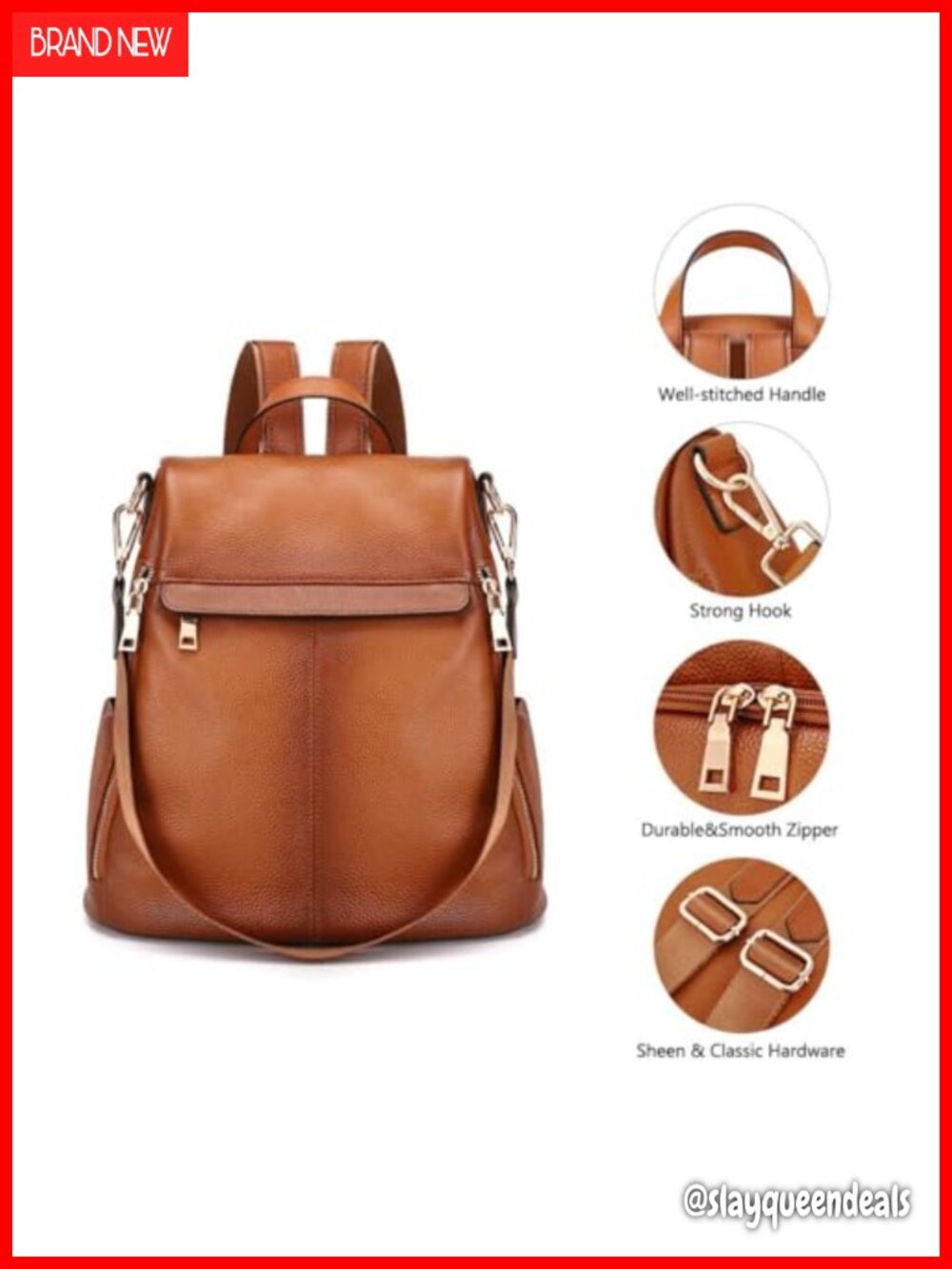 Women's Leather Anti-Theft Backpack Purse 3-Way Carry Laptop Bag - Picture 5 of 5